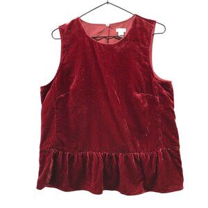 J. Crew Velvet Peplum Top Womens 10 Wine Red Sleeveless Blouse